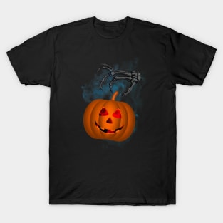 Pumpkin and Skeleton Hand Happy Halloween T-Shirt